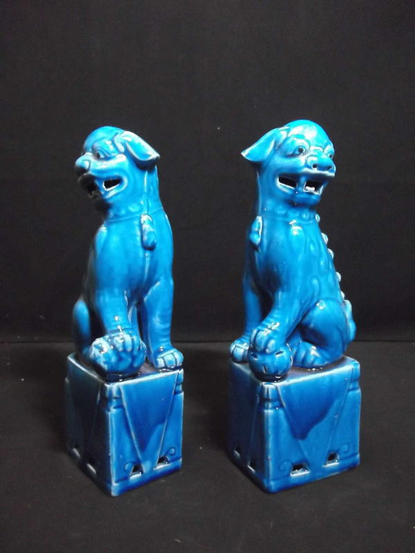 瑠璃釉磁器：獅子（対） 風水グッズ