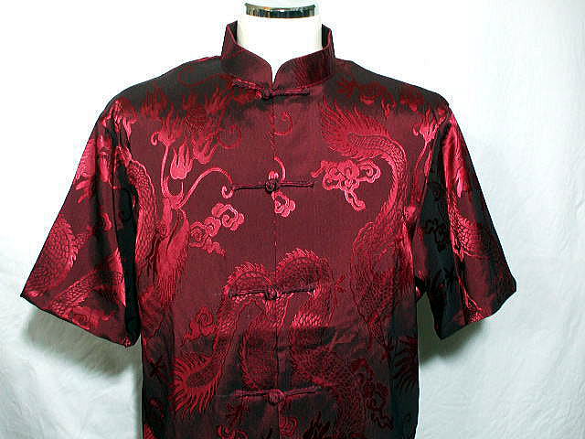 半袖チャイナ服 ドラゴン柄 紫紅 中国伝統服