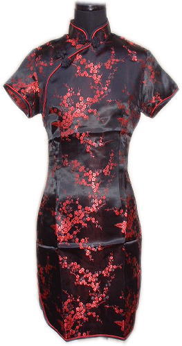 中国服　ミモレチャイナドレス　　「黒・紅梅」　　￥3800
