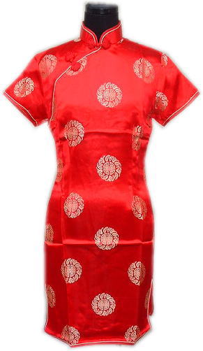 中国服　ミモレチャイナドレス　　「紅・吉祥柄」　　￥3800