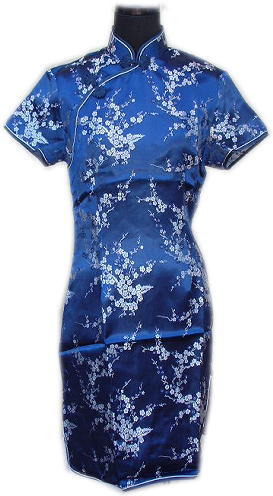 中国服　ミモレチャイナドレス　「青・銀梅」　　￥3800