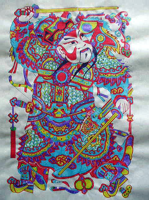 中国版画　　　年画　「門神：秦瓊（しんけい）」　　福
