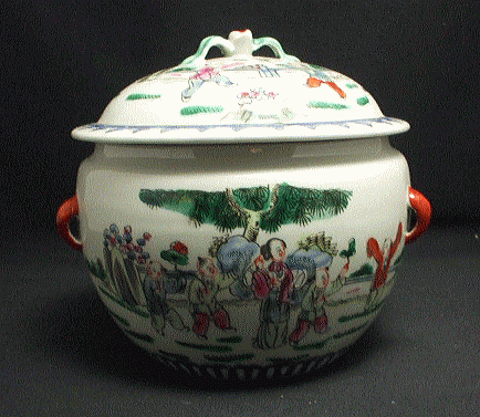 粉彩双耳唐子遊び図壺 中国陶磁器